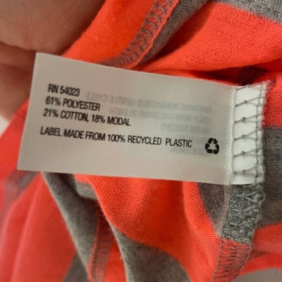 Gap Top LARGE Womens Orange & Gray Striped 3/4 Sleeve Round Neck Modal Blend - Picture 4 of 4